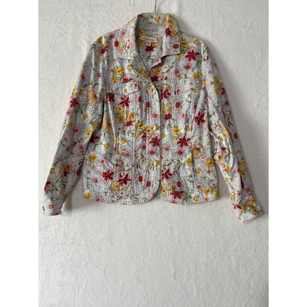 Coldwater Creek Jacket Women's 14 Floral Canvas Button Front Cottage Boho